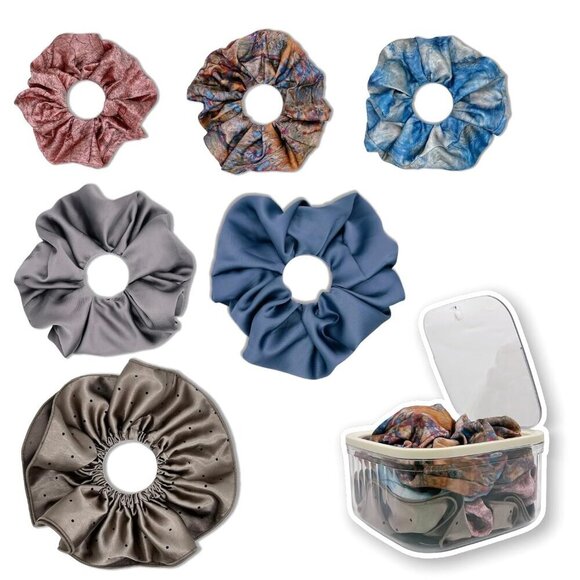 Satin Scrunchies Set 6 pcs Soft Hair Ties with Storage Box Multi-Color Woman Gir main image 6